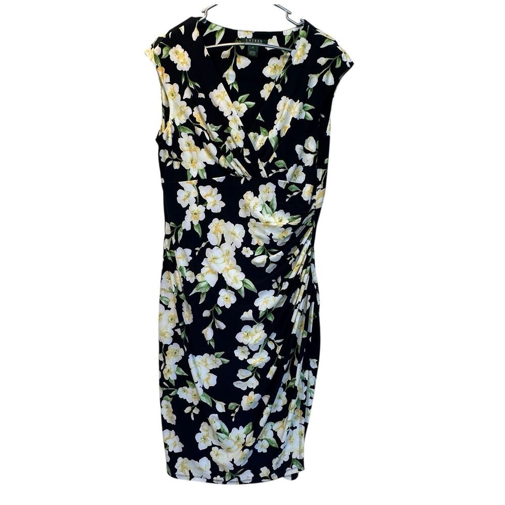 Lauren Ralph Lauren Women’s Navy Floral Pullover Stretchy Bodycon Dress Size 14